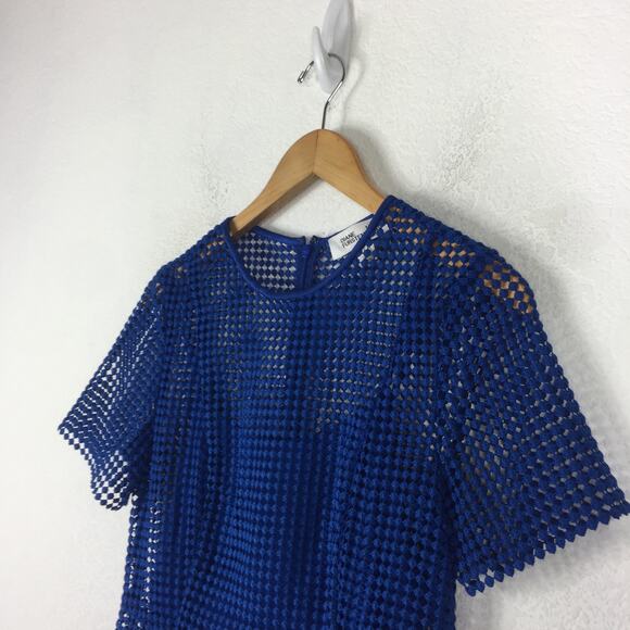 Diane Von Furstenberg Blue Chain Lace Mini Dress Size 4 Short Sleeve Crochet DVF - Picture 8 of 14